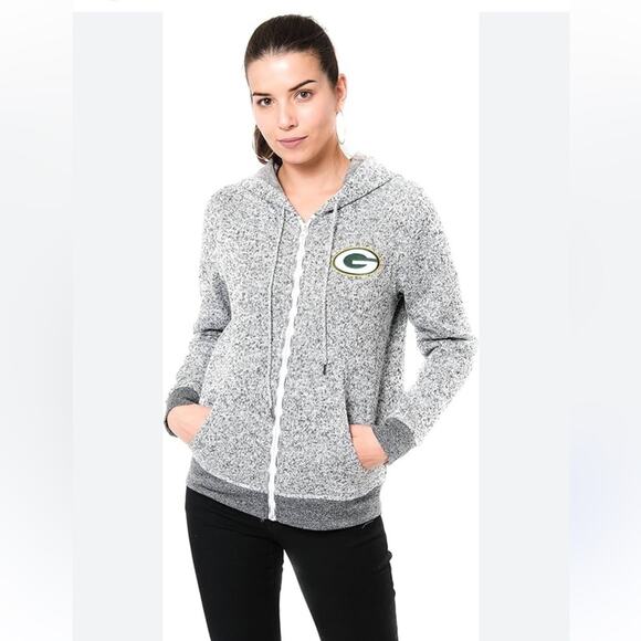 Gray NFL Team Apparel Hoodie with Green Bay Packers Logo Women's Med - Picture 1 of 9